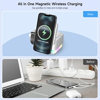 Dernier chargeur sans fil magnétique intelligent 3-en-1 pour iPhone 15 Source de lumière LED support pliant prise américaine charge multifonctionnelle