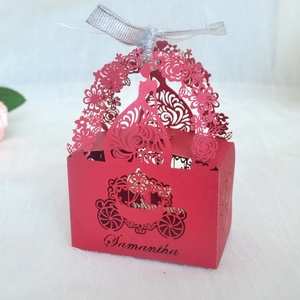 Caja de Recuerdos Personalizada con Diseño de Carruaje de Cenicienta Cortado con Láser para Fiesta de Comunión o Quinceañera, con Cinta - Product Image 3