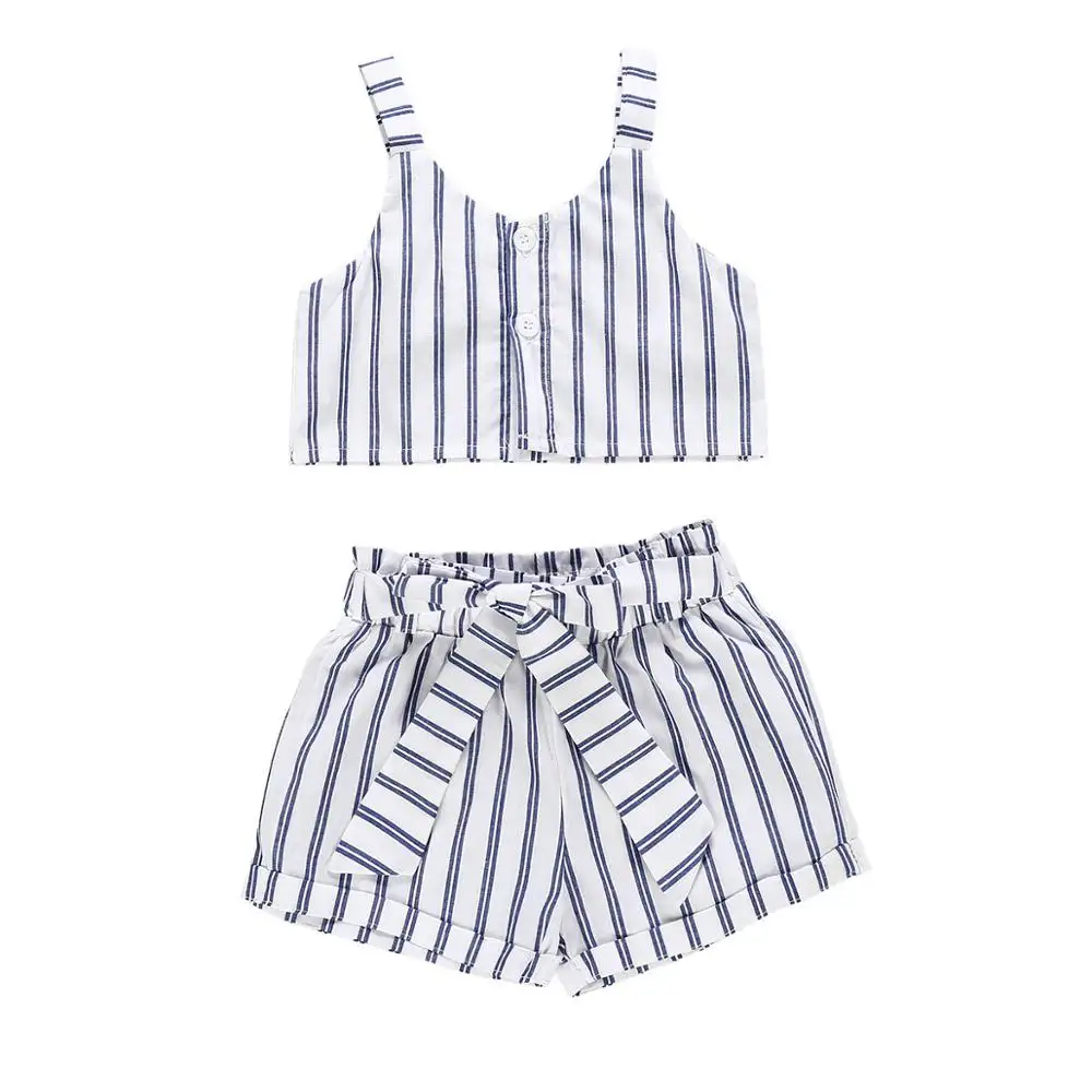 2020 Toddler Clothing Sets Kids Baby Girls Striped Suspender Tops Shorts Summer Outfits Clothes