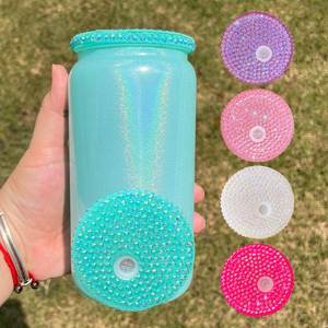 Sparkle Rainbow Bling Rhinestone Colored Plastic Lids for 12Oz 15Oz Double Wall Snow Globe and 16Oz 20Oz Glass Can - Product Image 2