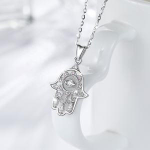 Commercio all'ingrosso 925 sterling silver egiziano occhio hamsa <span class=keywords><strong>mano</strong></span> <span class=keywords><strong>di</strong></span> <span class=keywords><strong>fatima</strong></span> forma pendente <span class=keywords><strong>collana</strong></span> - Product Image 2