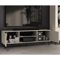 Vente en gros Chêne clair Centre de divertissement Media Console Table Bois Porte cannelée Meuble TV Meuble Tv pour meubles de salon