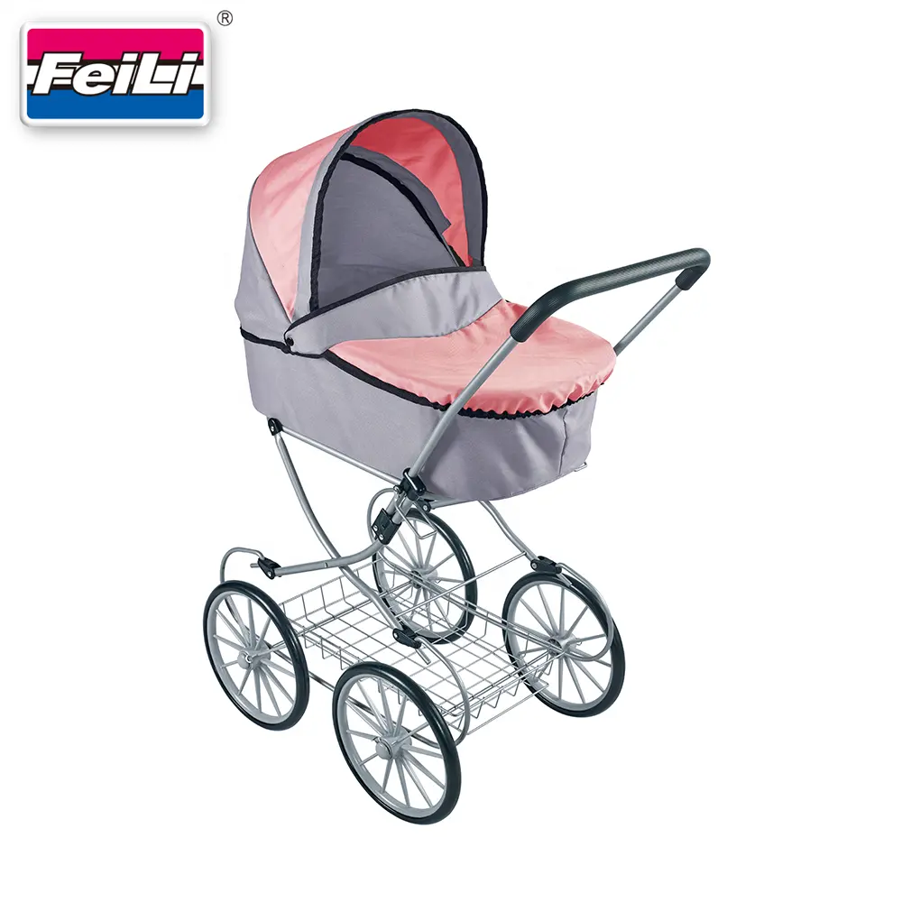 Dollri-cochecito de bebé Starri rosa, carrito con 4 ruedas grandes y cesta de almacenamiento de metal, novedad, 2022 muñecas