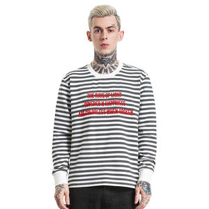 Camiseta de manga larga a rayas bordada 3D, hilo teñido, OEM ODM, 100% algodón, hombre - Product Image 1