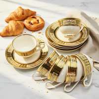Service à thé et à café en céramique écologique de style européen vintage, 17 pièces, avec motifs en relief