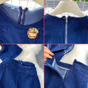 Nouvel Arrivage 6631 – Ensemble 2 Pièces <span class=keywords><strong>Femme</strong></span> É<span class=keywords><strong>t</strong></span>é-Automne : Haut en Jean Sans Manches à Boucle Métallique et Jean Large - Product Image 5