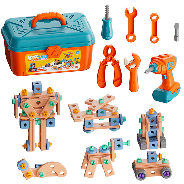 Kids Electric Screwdriver DIY Tool Box Pretend Play,Simulation Drill Repair Set 100+Pcs STEM Toy Boys Girls