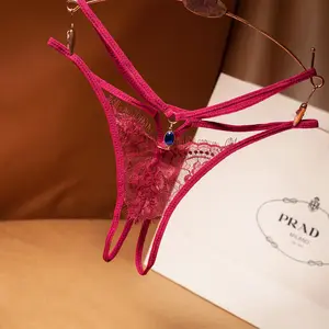 Thong Dames Sexy Kant Open Kruis Lingerie Low-Taille Diamant Transparant Slipje