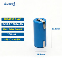 Batería ER14335 de 3.6V y 1600mAh Li-SOCl2, 2/3AA, de Cloruro de Tionilo de Litio, Celda Primaria de Larga Duración para Etiquetas RFID