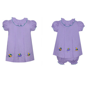 Su misura Mardi Gras Gingham in cotone 100% bambino ragazze vestito con colletto con volant manica della tazza per la fascia di età - Product Image 4