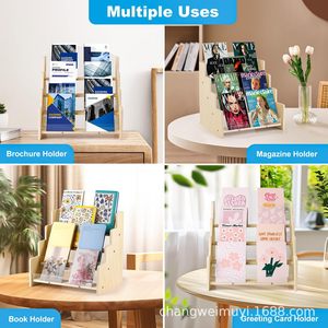 Wooden <b>Desktop</b> Organizer 4 Layers Standing Type Office Storage <b>Shelf</b> For Cards And Figurines - Product Image 3