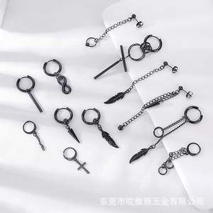 Pendientes de Aro con Colgante de Acero Inoxidable, Cadena Larga Negra, Conjunto de Joyería de Moda Unisex para Uso Diario - Product Image 4