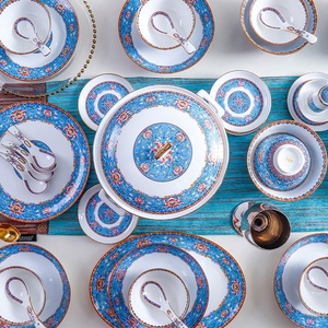 New Product 60pcs Chinese Classical <b>Enamel</b> Color Living Room Sets Porcelain Dinnerware Sets - Product Image 5