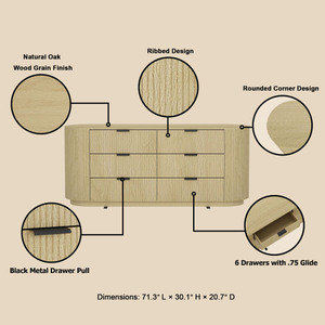 Table de toilette moderne à 6 tiroirs en bois massif avec panneaux MDF - Design incurvé - Rangement pour chambre à coucher - Origine Guangdong - Product Image 4
