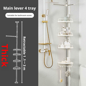 Support de douche d'angle mural en acier inoxydable Étagères réglables résistantes à la rouille Support de rangement sans perçage pour salles de bain - Product Image 5