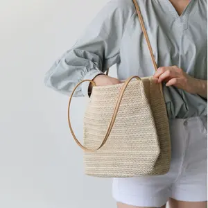 Bolso de playa Vintage hecho a mano para mujer, bandolera tejida de paja