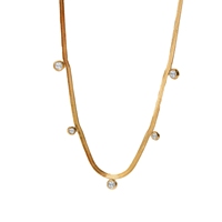 Collier tendance style Instagram, simple, rond, avec pendentif zircon et chaîne à lanières, en acier inoxydable plaqué or 18 carats