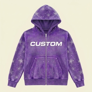 Sudadera con capucha de felpa francesa de 400 g/m² personalizada para hombre, estilo urbano, corte holgado, vintage, lavado ácido, con pedrería, tipo jersey. - Product Image 5