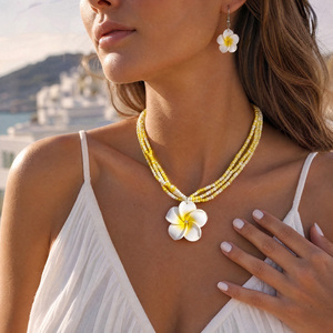 Conjunto de Collar y Pendientes de Flores de <span class=keywords><strong>Plumeria</strong></span> con Cuentas de Arcilla Polimérica Estilo Boho para Mujer, Regalo para Vacaciones de Verano en la Playa - Product Image 3
