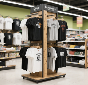 מתקני תצוגה מעץ מודרניים בהתאמה אישית לחולצות טי, מעמדי רצפה לסופרמרקט, הרכבה קלה, מותג סנטרויאל - Product Image 2