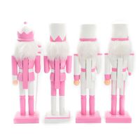 Ensemble de 4 Casse-Noisettes en Bois Rose et Blanc, 19,69 Pouces, Peints à la Main, Décoration de Table de Noël