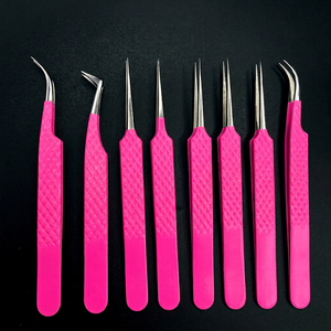 Hot Pink Stainless Steel Eyelash Tweezers Precision Tips Smooth Diamond Grip Anti Magnetic Extension <b>Tools</b> - Product Image 1