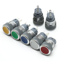 Botón Pulsador Redondo de Plástico de 16 mm, Carcasa Plateada y Negra, Impermeable, Autobloqueante, con Reinicio Automático, Interruptor Iluminado por LED