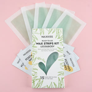 En stock Kit de bandes de cire froide Waxkiss à l'aloe vera pour l'épilation, vente en gros, pour les zones du bikini et des jambes - Product Image 1