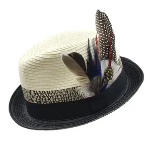 ready to ship 5 colors new fashion hats men women handmade paper straw two tone UV protection sun hat fedora sun hats