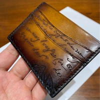 Dompet Kartu Kulit dengan Pewarnaan Vintage Buatan Tangan, Kulit Sapi Kecil Impor, Dilengkapi Cetakan Scritto dan Tas Kartu Retro
