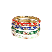SHINNYGIFTS Or Charnière Bracelet Cloisonné Bracelet Cuivre Émail Bijoux Floral Fleur Bracelets pour Femmes À La Mode Boîte-Cadeau