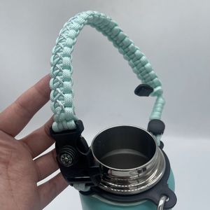 Hydro Flask Water Bottle Rope Nylon Braided Strap With Carabiner For Outdoor Use Black Rose Red Light Blue - Product Image 4