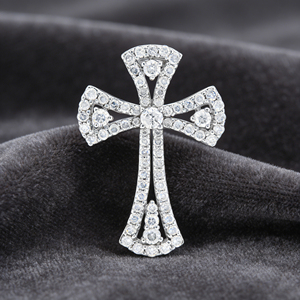 CUSTOM SILVER 10K/14K/18K GOLD PLATED LAB GROWN CVD DIAMOND CLASSIC ENGAGEMENT GIFT SWEATER <b>CHAIN</b> NECKLACE <b>CROSS</b> PENDANT - Product Image 3