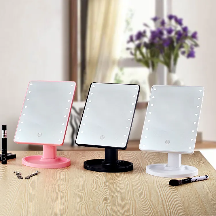 Cermin rias dengan cermin LED menggunakan Usb dan baterai kering alat Makeup kamar mandi perjalanan saklar sentuhan Putar
