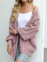 Kardigan Logo Embos Berkualitas Baik Gaya Kasual Wanita Lengan Mengembang Rajutan Sweater dengan Saku untuk Musim Dingin