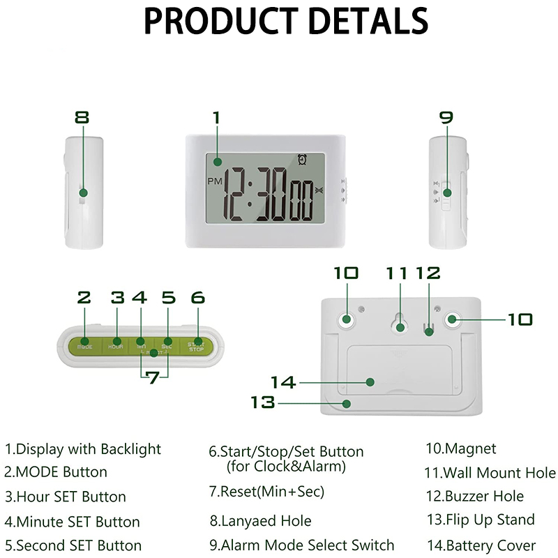 LCD Digital Kitchen Timer Alarm Clock with Magnetic Back and Retractable Stand