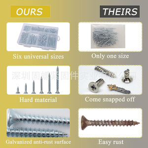Wood Screws Assortment Kit 209Pcs Carbon Steel Phillips Countersunk Self Tapping Screw Set For Wood Imperial Size - Product Image 4