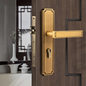 Poignées <span class=keywords><strong>de</strong></span> porte en laiton brossé <span class=keywords><strong>de</strong></span> luxe à prix d'usine, serrures silencieuses simples pour portes en bois d'appartements, condos, maisons et bureaux - Product Image 3
