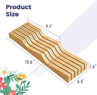 Organizador de Cuchillos de Bambú para Cajón, Portacuchillos Horizontal de Perfil Bajo, Ahorro de Espacio para Almacenamiento en Gabinetes de Cocina