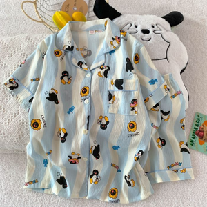 Conjuntos <span class=keywords><strong>de</strong></span> Pijamas <span class=keywords><strong>de</strong></span> Felpa para <span class=keywords><strong>Mujer</strong></span>, Vestidos <span class=keywords><strong>de</strong></span> Poliéster y Algodón Suave, Ropa <span class=keywords><strong>de</strong></span> Dormir <span class=keywords><strong>de</strong></span> Manga Corta con Cuello en V para Adolescentes, Pijamas Cómodos <span class=keywords><strong>de</strong></span> 2 Piezas - Product Image 4