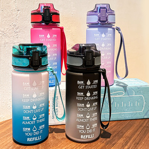 ขวดน้ำ Tritan ขนาด 16 ออนซ์ ปลอดสาร BPA พร้อมตัวบอกเวลา ขวดน้ำพกพา 500 มล. สำหรับออกกำลังกายกลางแจ้ง พร้อมสายคล้อง - Product Image 2