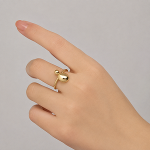 Adjustable Pebble and Sphere <b>Open</b> <b>Ring</b> Stainless Steel 14K Gold Vacuum Plating Sculptural Jewelry - Product Image 5
