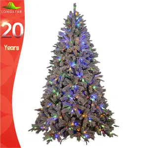 Árvore de Natal pré-iluminada, pinheiro artificial flocado para decoração de festas e escritórios, luzes multicoloridas, 9 sequências de luz