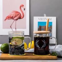 Mug Kaca Borosilikat Tinggi Kustom dengan Tutup Bambu, Cangkir Air Kaca Transparan Multiguna untuk Aplikasi Rumah Tangga dan Restoran