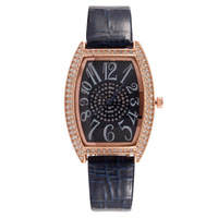 Montre pour femme Douyin Live Streaming, bracelet en cuir, boîtier en alliage incrusté de diamants, design écologique en forme de baril à vin, mouvement à quartz
