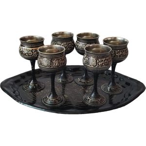 PARIJAT Handicraft 6-Piece <b>Goblet</b> Tray Pure Brass 4.2 Inch Wine Whisky Cocktail Serving <b>Goblets</b> for Bar Hotel Restaurant - Product Image 2