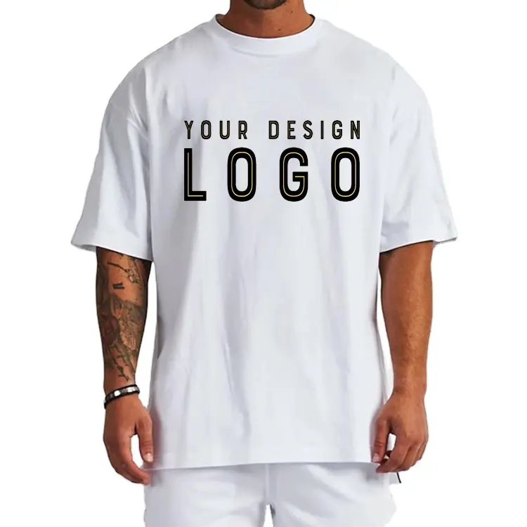 Artı boyutu Streetwear baskı logosu erkekler Boxy Tee gömlek % 100% pamuk büyük boy erkek spor Casual Tshirt spor egzersiz özel T gömlek