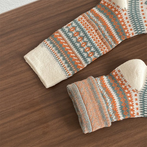 Women's Trendy <strong>British</strong> Retro Mid-Calf Cotton <strong>Socks</strong> Double-Needle Double-Way Leather Shoes Pile Crew for Spring Fall Winter - Product Image 4