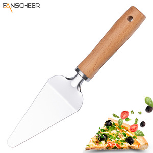Wooden Handle Pizza Cutter And Spatula Set Stainless Steel Beechwood Baking Tools For Pizza Cake Cheese - Product Image 5