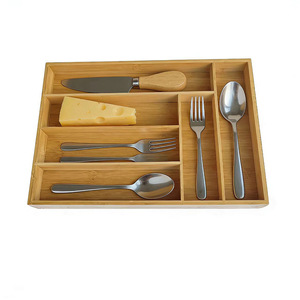 Bamboo Cutlery <b>Storage</b> <b>Box</b> Six Compartment Rectangular Eco Friendly Drawer Organizer <b>Kitchen</b> Utensil Holder - Product Image 5
